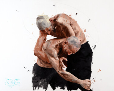 Картина под названием "Lutteurs" - Sylvain Lang, Подлинное произведение искусства, Акрил Установлен на Деревянная панель