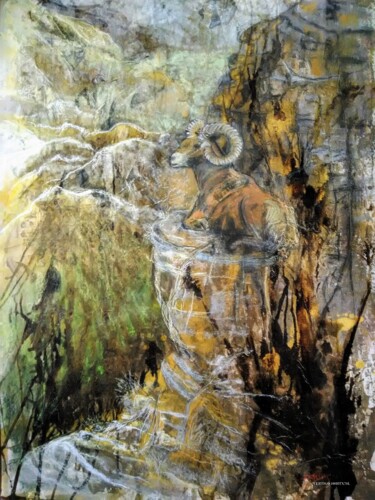 Painting titled "VERTIGO" by Sylvaine Daumont, Original Artwork, Pastel Mounted on Wood Panel