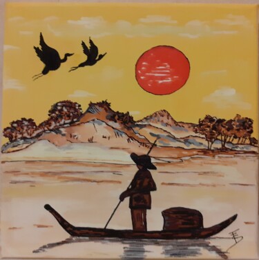 Schilderij getiteld "Le pêcheur (2)" door Sylvaine Forestier, Origineel Kunstwerk, Acryl