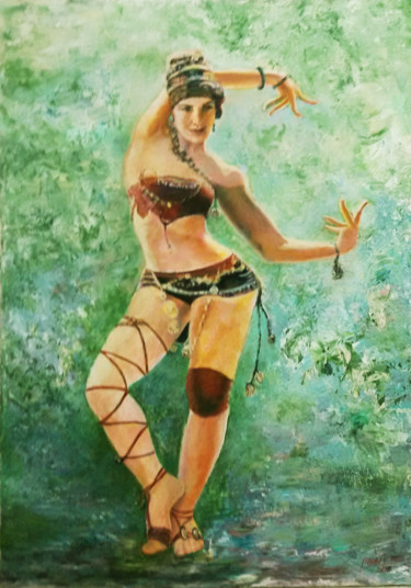 Painting titled "Indian Dance" by Sylva Zalmanson, Original Artwork, Acrylic