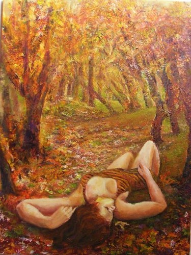 Painting titled "Leaves Fall" by Sylva Zalmanson, Original Artwork, Oil