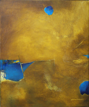 Pintura titulada "Jaune et Bleu" por Sylviane Lacroze, Obra de arte original, Oleo