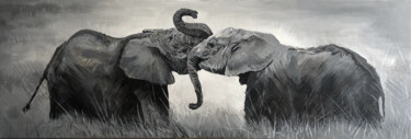 Painting titled "Éléphants" by Sylvère Dusong, Original Artwork, Acrylic