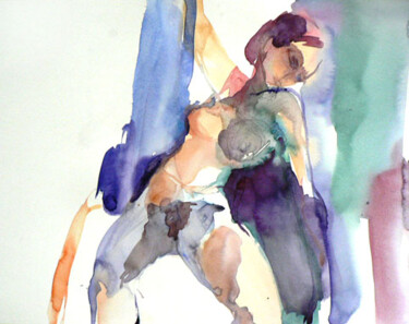 Painting titled "Nue" by Sylvia Baldeva, Original Artwork, Watercolor