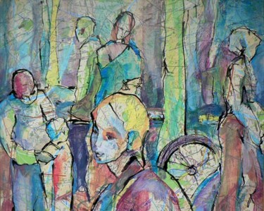 Painting titled "Dans la rue" by Sylvia Baldeva, Original Artwork, Acrylic