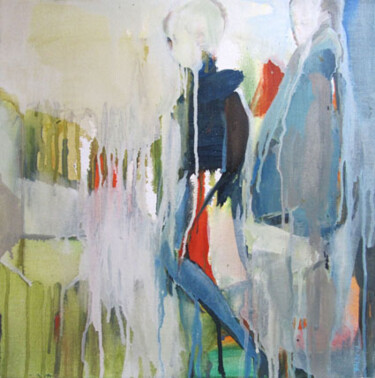 Painting titled "La passante" by Sylvia Baldeva, Original Artwork, Oil Mounted on Wood Stretcher frame