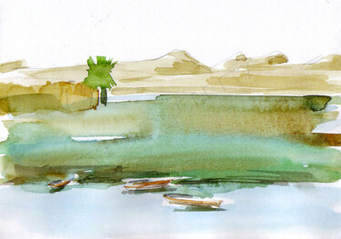 "Egypte - Rive du Nil" başlıklı Tablo Sylvia Baldeva tarafından, Orijinal sanat, Suluboya