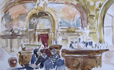 Painting titled "Paris - Restaurant…" by Sylvia Baldeva, Original Artwork, Watercolor