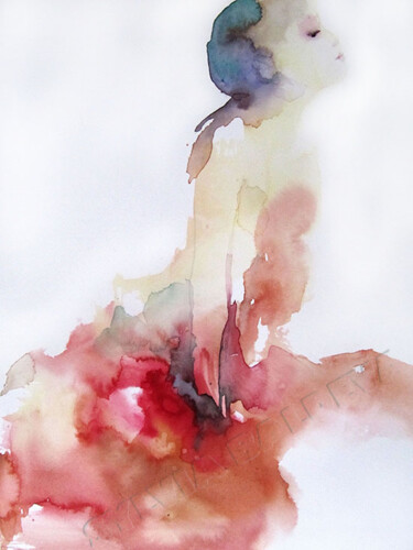 Painting titled "Robe rouge" by Sylvia Baldeva, Original Artwork, Watercolor