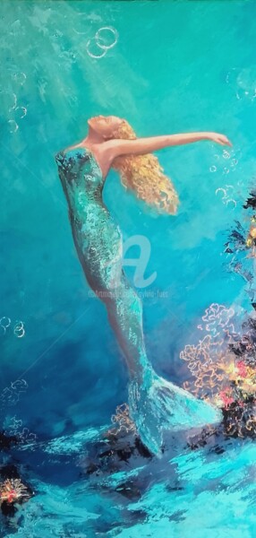 Peinture intitulée "sirene-solo-50x100c…" par Sylvia Fuet, Œuvre d'art originale, Huile