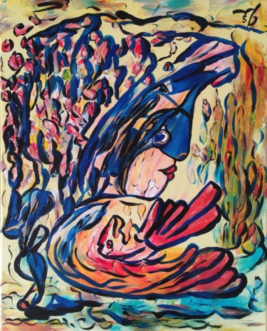 Malerei mit dem Titel "L'école  vue en rose" von Sylviane Dréau (Sylviou), Original-Kunstwerk, Acryl