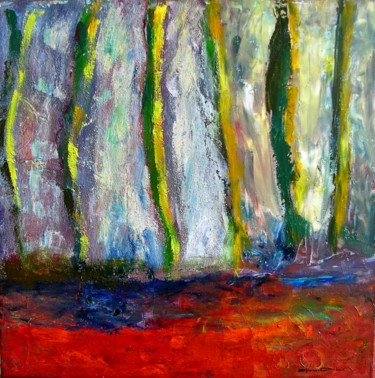 Malerei mit dem Titel "Rideau d'arbres" von Sylviane Dubois, Original-Kunstwerk, Acryl Auf Keilrahmen aus Holz montiert
