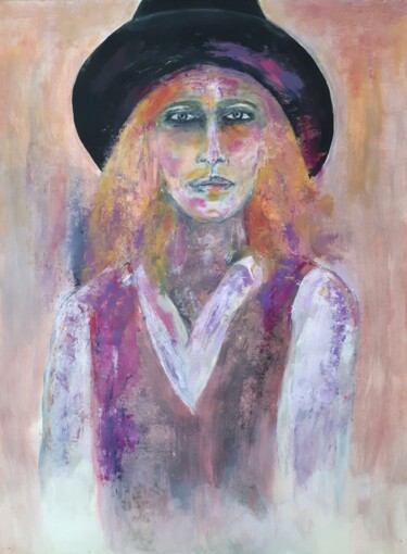 Schilderij getiteld "Le chapeau noir" door Sylvid, Origineel Kunstwerk, Acryl