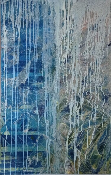 Painting titled "Cascade" by Sylvie Bisson, Original Artwork, Acrylic Mounted on Wood Stretcher frame