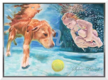 Peinture intitulée "Ariel et Neptune" par Sylvie Blandin, Œuvre d'art originale, Pastel