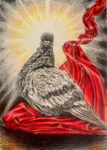 Dibujo titulada "Pigeon Franc-maçon" por Sylvie Boniface, Obra de arte original, Lápiz