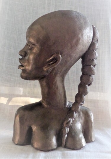 Sculpture titled "tête femme africain…" by Sylvie Bourély (SB), Original Artwork, Clay