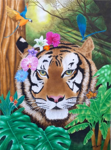 Painting titled "Jungle Fever" by Sylvie Cappe, Original Artwork, Watercolor