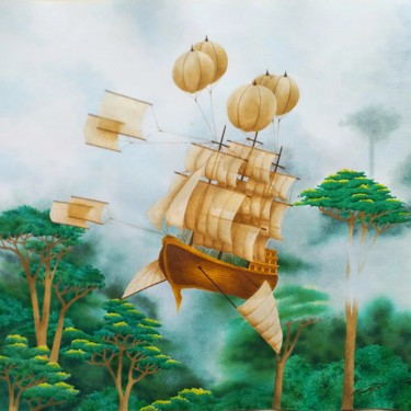 Malerei mit dem Titel "Dans le vent" von Sylvie Cappe, Original-Kunstwerk, Aquarell