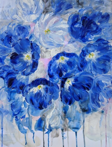Pittura intitolato "Blue Flowers" da Sylvie Carter, Opera d'arte originale, Acrilico