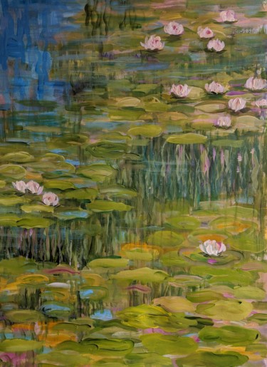 Pintura intitulada "Lily Pond" por Sylvie Carter, Obras de arte originais, Acrílico