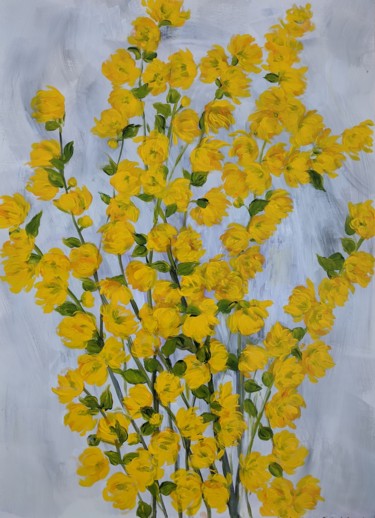 Painting titled "Yellow and Wild" by Sylvie Carter, Original Artwork, Acrylic