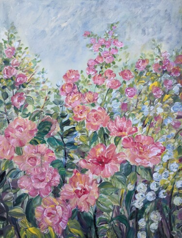 Peinture intitulée "Romantic Rose Garden" par Sylvie Carter, Œuvre d'art originale, Acrylique