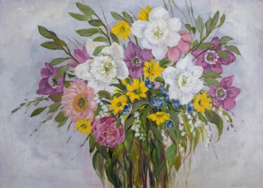 Schilderij getiteld "Romantic Bouquet" door Sylvie Carter, Origineel Kunstwerk, Acryl