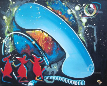 Malarstwo zatytułowany „Téléphone ... bleu” autorstwa Sylvie Chauvin, Oryginalna praca, Olej