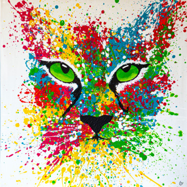 Painting titled "LYNX" by Sylvie Clain, Original Artwork, Acrylic Mounted on Wood Stretcher frame