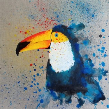 Painting titled "TOU-TOUCAN" by Sylvie Clain, Original Artwork, Acrylic Mounted on Cardboard