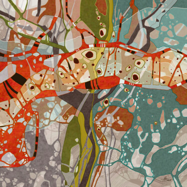 Digitale Kunst mit dem Titel "Passerelle écarlate" von Sylvie Dessert (Syl), Original-Kunstwerk, Digitale Malerei