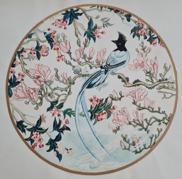 Ζωγραφική με τίτλο "Oiseaux du paradis" από Sylvie Etienne, Αυθεντικά έργα τέχνης, Ακουαρέλα