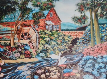 Pintura intitulada "" Le moulin "" por Sylvie Etienne, Obras de arte originais, Óleo