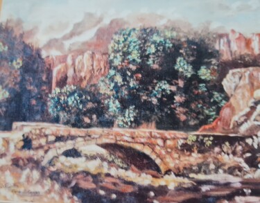 Painting titled "" Le petit pont de…" by Sylvie Etienne, Original Artwork, Oil