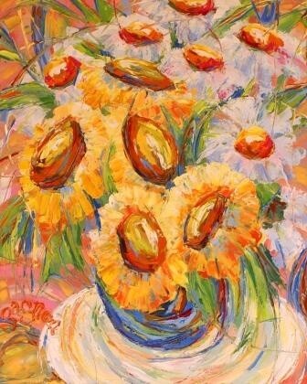 Malarstwo zatytułowany „Happy flowers” autorstwa Sylvie Gagnon, Oryginalna praca, Olej