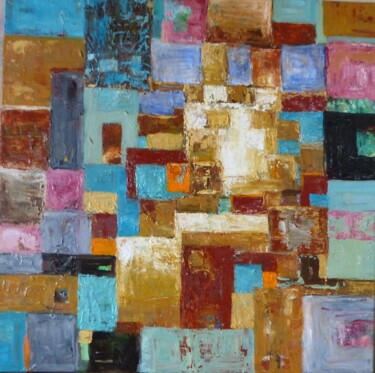 Painting titled "Patchwork" by Sylvie Gallizio, Original Artwork, Oil Mounted on Wood Stretcher frame