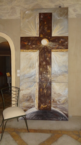 Malerei mit dem Titel "Croix de lumière" von Sylvie Gallizio, Original-Kunstwerk, Öl