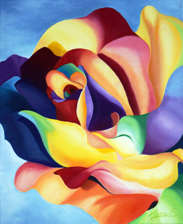 绘画 标题为“La rose des couleurs” 由Sylvie Hiernard, 原创艺术品, 油
