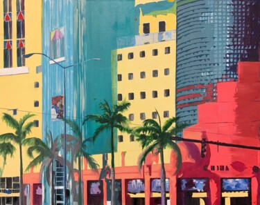 Pittura intitolato "Miami Street" da Sylvie Jolivet, Opera d'arte originale, Olio