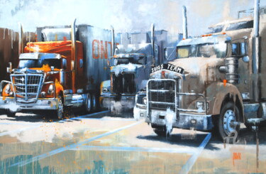 Schilderij getiteld "Canadian Trucks" door Sylvie Julkowski-Egard, Origineel Kunstwerk, Olie