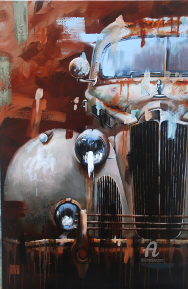 Painting titled "Packard 120" by Sylvie Julkowski-Egard, Original Artwork, Oil Mounted on Wood Stretcher frame