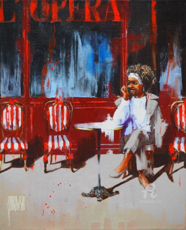 "Le café de l'Opéra" başlıklı Tablo Sylvie Julkowski-Egard tarafından, Orijinal sanat, Petrol Ahşap Sedye çerçevesi üzerine…