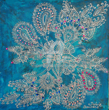 Peinture intitulée "motifs floraux" par Sylvie Léandre, Œuvre d'art originale, Acrylique