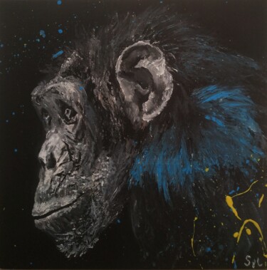 Painting titled "Crazy chimpanzé" by Sylvie Lescan, Original Artwork, Acrylic Mounted on Cardboard