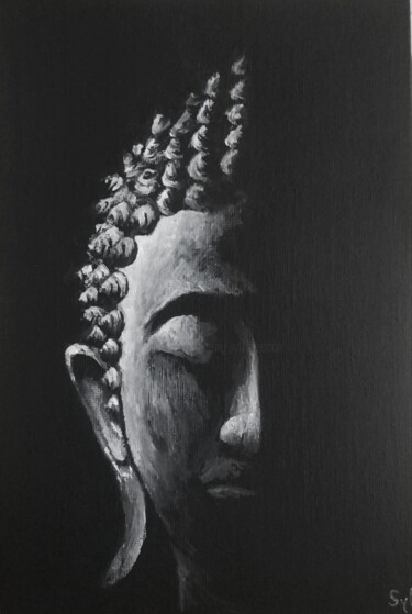 Pintura intitulada "Bouddha" por Sylvie Lescan, Obras de arte originais, Acrílico Montado em Cartão