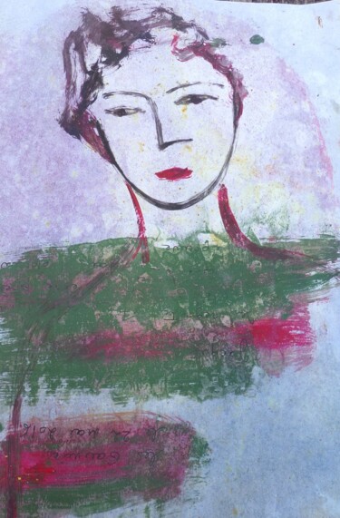 Ζωγραφική με τίτλο "Femme sur fond vert" από Sylvie Leymonie, Αυθεντικά έργα τέχνης, Λάδι