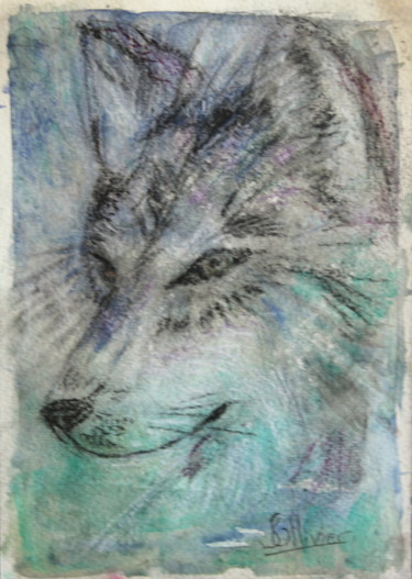 Desenho intitulada "mon loup" por Sylvie Ollivier, Obras de arte originais, Aquarela