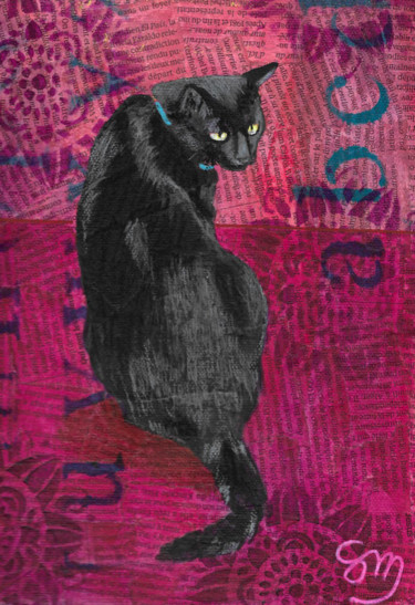 Painting titled "Chat Noir" by Sylvie Menez, Original Artwork, Acrylic