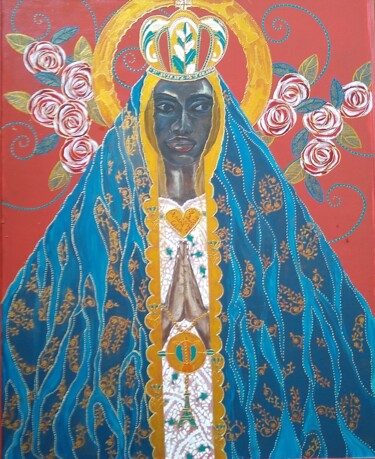 Schilderij getiteld "Nossa Senhora Baba" door Sylvie Merigoux, Origineel Kunstwerk, Acryl Gemonteerd op Andere stijve panelen